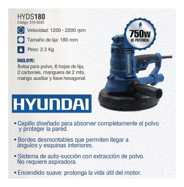 Ff Lijadora Para Yeso 750w Hyundai Hyds180 Con 6lijas - Imagen 2