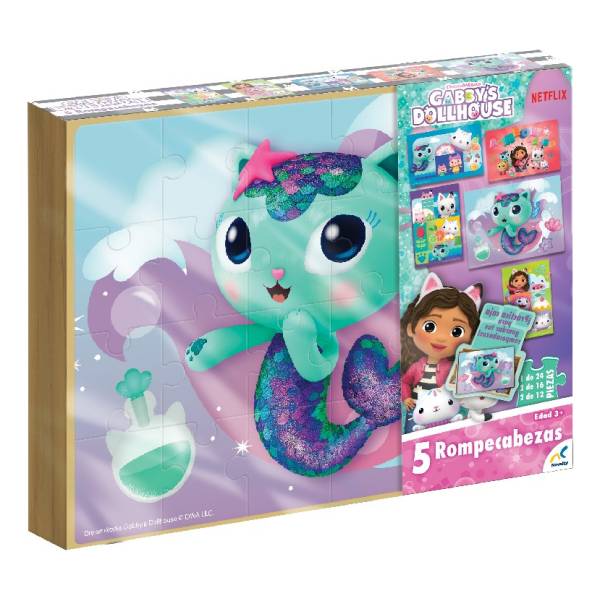 Rompecabezas 5 En 1 Gabby's Dollhouse Caja De Madera