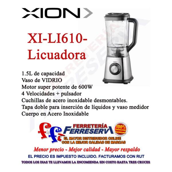 Licuadora Acero Jarra Vidro Xion 600w 4 Vel 1.5lts Xi-li610 - Imagen 2