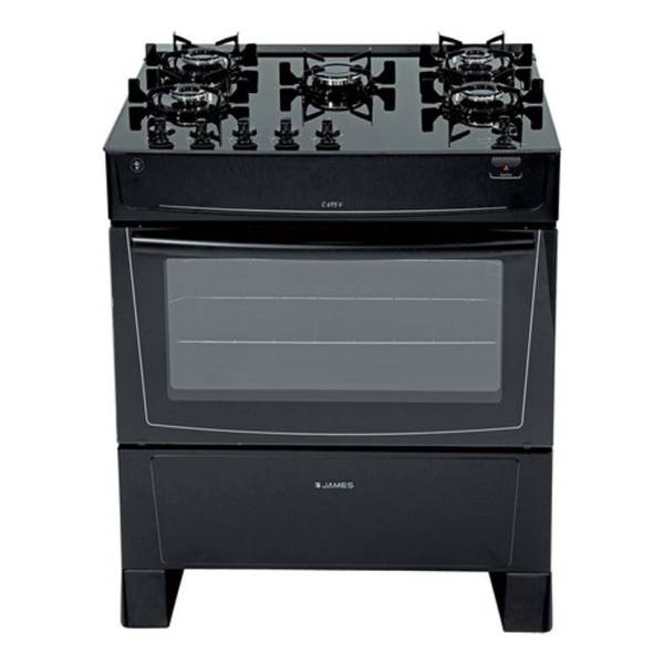 Cocina James A Gas Negra Con Mesada De Vidrio Negro C 695 V