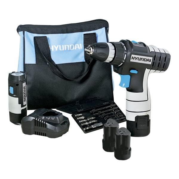 Kit Taladro Atornillador Y Linterna Hyundai 12v 10mm V.v