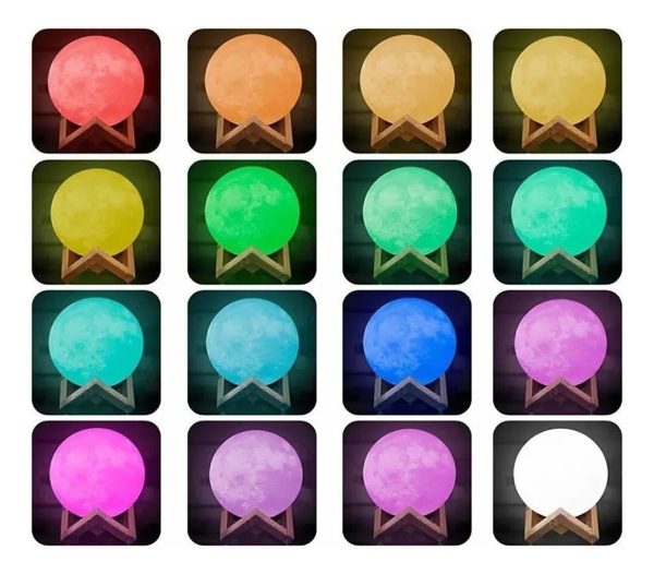 Lampara Veladora Rgb Luna Base Madera 15cm - Imagen 2