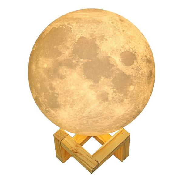 Lampara Veladora Rgb Luna Base Madera 15cm
