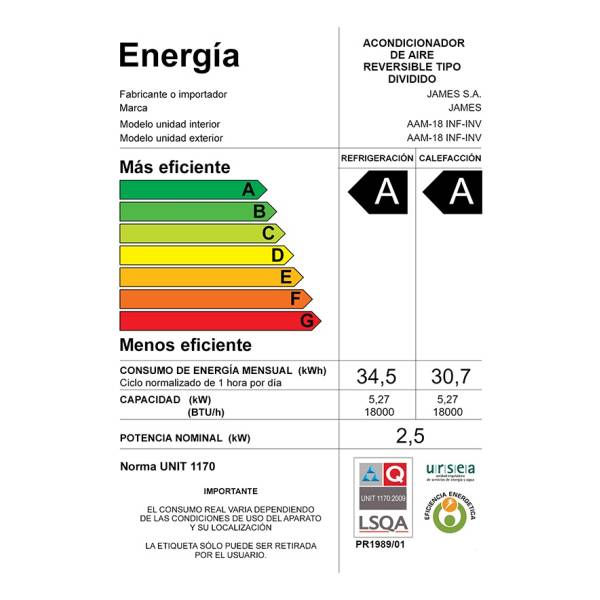 Aire Acondicionado Inverter James 18000 Btu Wifi - Imagen 3