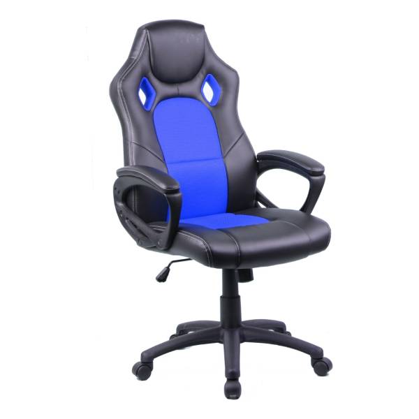 Silla Gamer 8 Giratoria Negro Y Azul Rueditas
