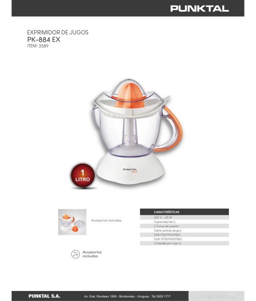 Exprimidor De Jugos Punktal 2 Conos 40w Doble Sentido De Gir - Imagen 3
