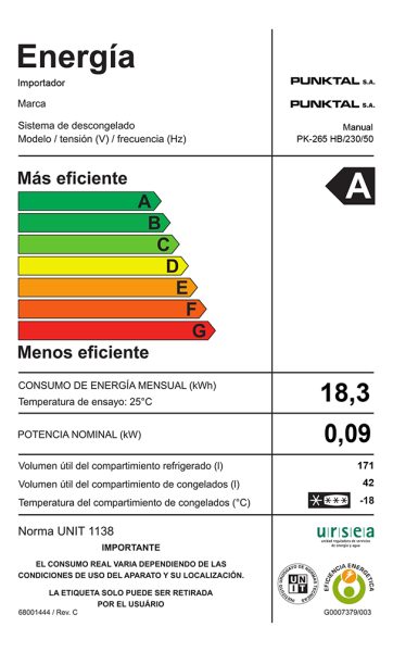 Refrigerador Heladera Frio Natural 216l Punktal Blanco - Imagen 3