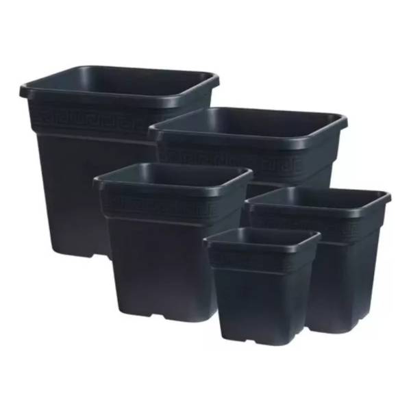 5 Macetas Cuadrada Negra Vega 5 Litros 19cm