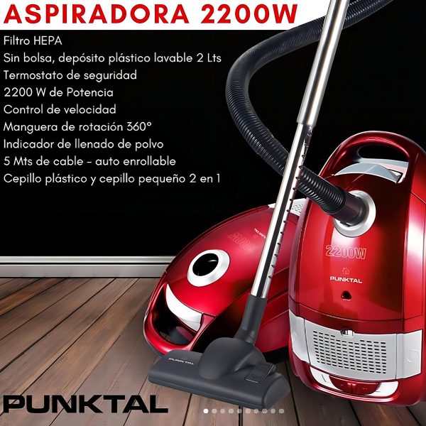 Punktal Pk-9670 Aspiradora Sin Bolsa 2 Lts 2200 W Filtro Hepa - Imagen 5