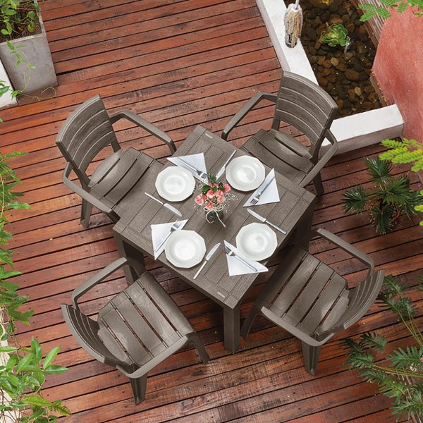 Mesa De Jardin Cuadrada Rimax Baru Mocca Plastico 75x75 Cm - Imagen 5