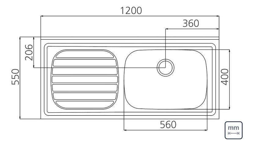 Ff Mesada Tramontina Inoxidable Con Pileta Izquierda 1.2mt - Imagen 2