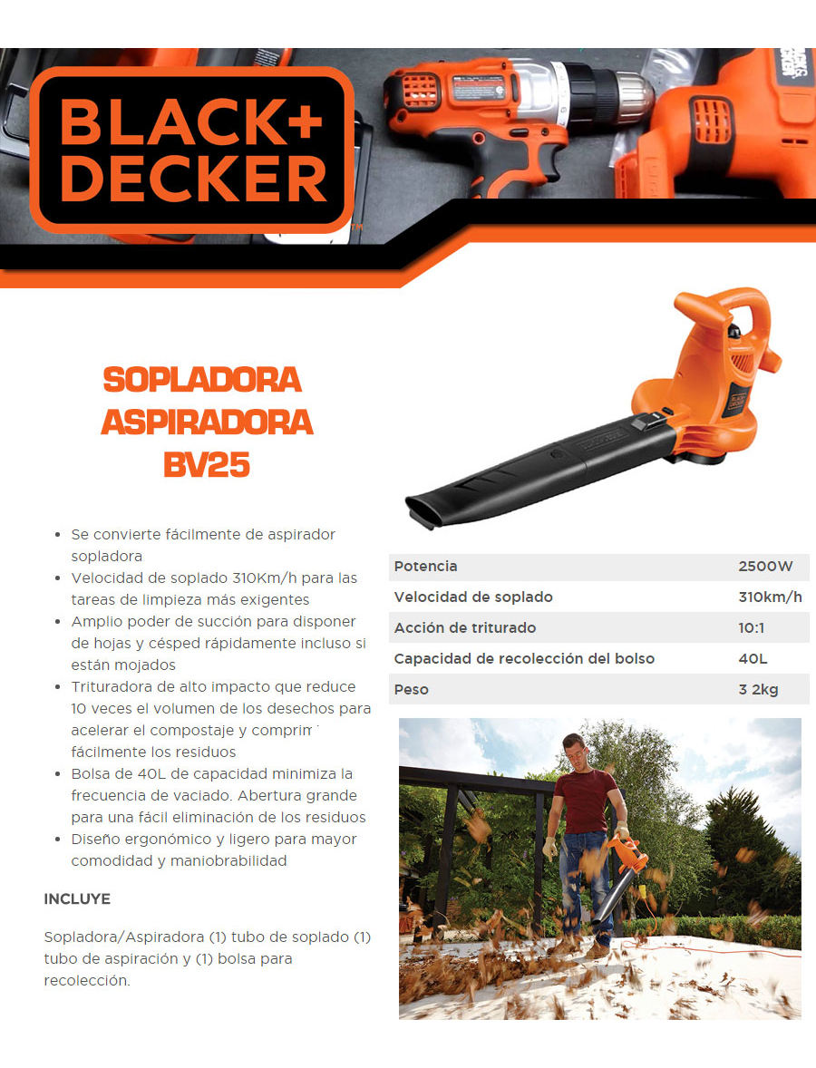Sopladora Aspiradora Trituradora Black And + Decker 310km/h - Imagen 2