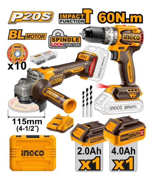 Kit Ingco Atornillador Percutor + Amoladora 20v + Accesorios - Imagen 3