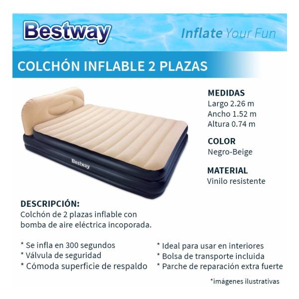 Colchon Inflable 2 Plazas Soft Back Bestway - Imagen 2