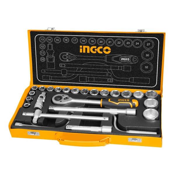 Juego Dados Tubo 24 Pcs 1/2 Ingco Crique + Valija Metalica