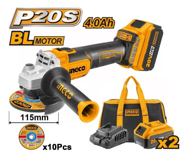 Amoladora 20v P20s 2 Bat Cargador Discos Y Bolso Ingco - Imagen 2