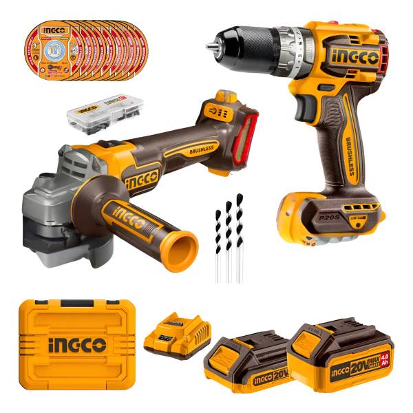 Kit Ingco Atornillador Percutor + Amoladora 20v + Accesorios