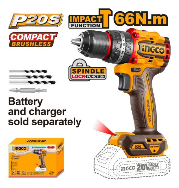 Taladro Atornillador Percutor 13mm 20v Ingco Cidli206681 - Imagen 2