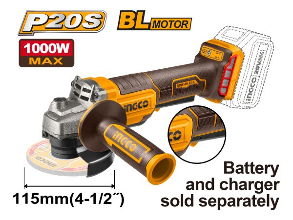 Amoladora A Bateria 20v P20s 4 1/2 Brushless Con Interrupto - Imagen 2