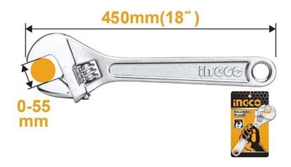 Llave Francesa Ajustable 18 Hadw131182 Ingco - Imagen 2