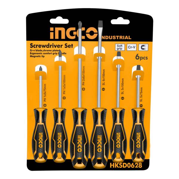 Ff Jgo 6 Destornilladores Ingco Hksd0628 Industrial Imantado
