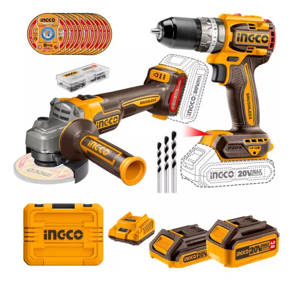 Kit Ingco Atornillador Percutor + Amoladora 20v + Accesorios - Imagen 2
