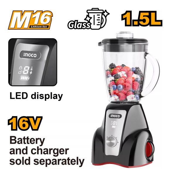 Licuadora 1.5lt A Bateria 16v Led Display Ingco Cjb050k - Imagen 2