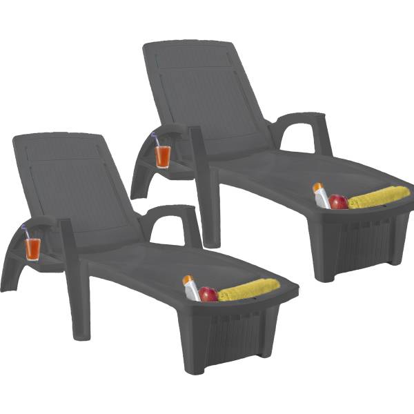 2 Sillas Reposeras Mor Sole Piscina Con Guarda Objetos Mesa