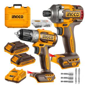 Kit Atornillador De Impacto Inalambrico Brushless + Taladro Inalámbrico Brushless Ingco 20v +2 Baterías + Maletin Uckli20272