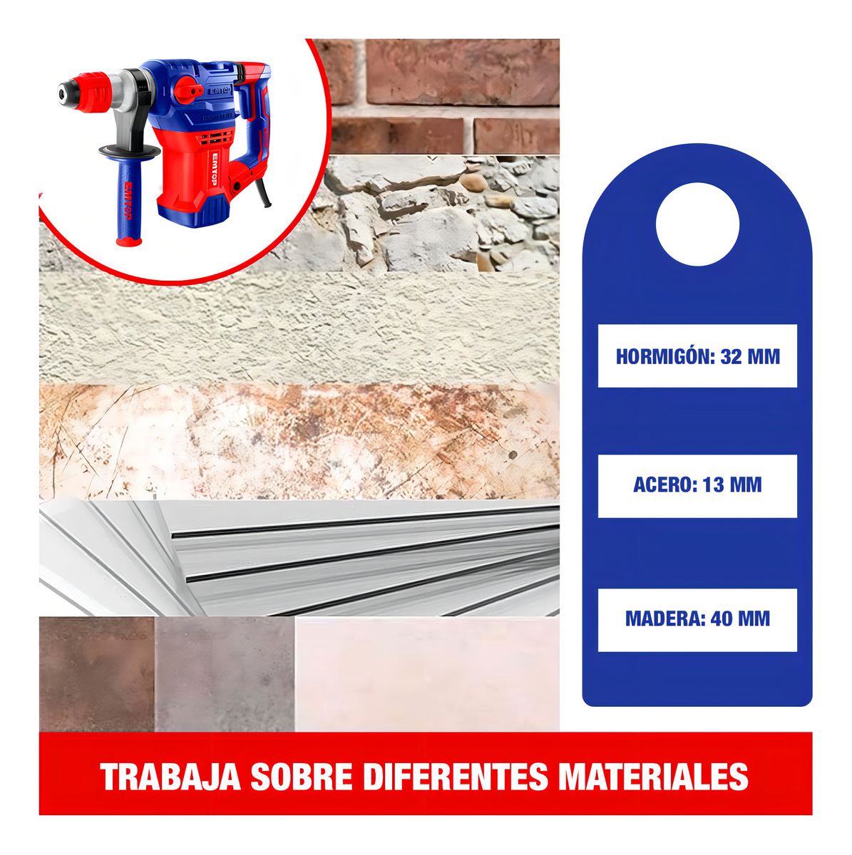 Rotomartillo Sds Plus Emtop Erhrp1502 Industrial 1500w 5.5j - Imagen 3