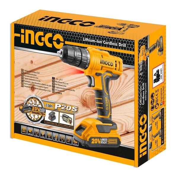 Taladro Atornillador Inalámbrico De 10mm Ingco Cdli20011 20v + 1 Batería De 1.5ah + Accesorio Con Caja De Cartón 220v 50hz/60hz - Imagen 2