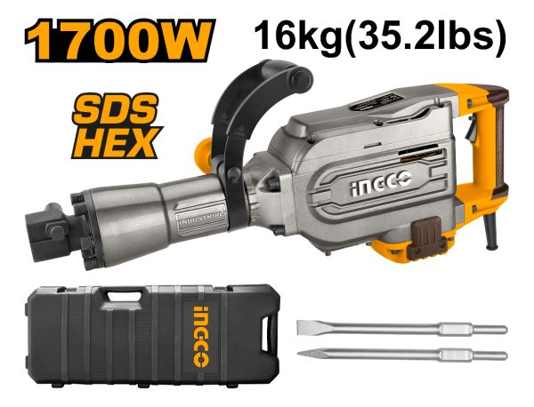 Ff Martillo Demoledor Ingco 16kg 1700w Hexagonal 30mm Valija - Imagen 3