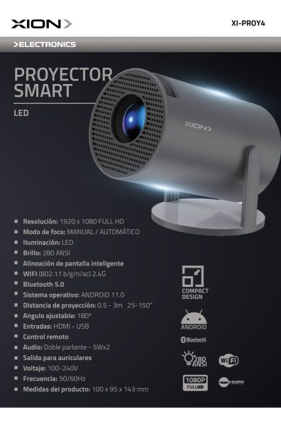 Proyector Smart Android Full Hd Wifi Xion Xi-proy4 Color Gris - Imagen 2