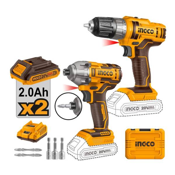 Set Atornillador Impacto 20v Y Atornillador 20v 10mm Ingco C