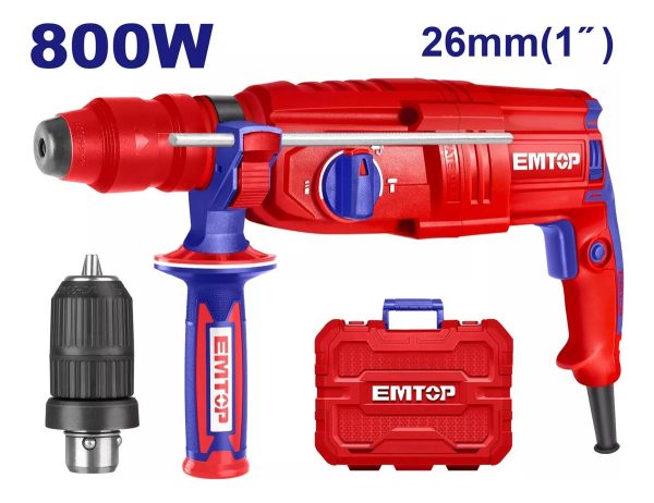 Rotomartillo Con Mandril Adaptador 800w 26mm 1100rpm Emtop - Imagen 2