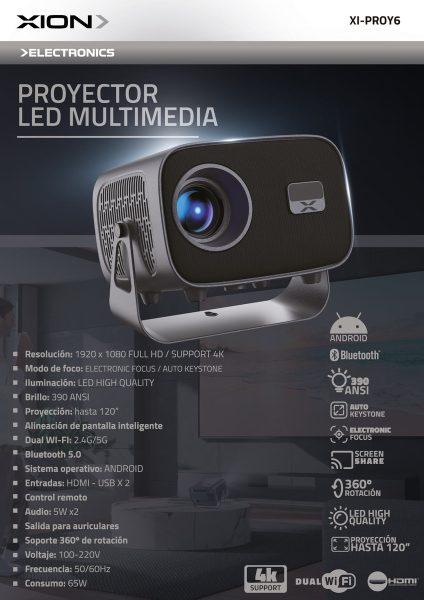Proyector Smart Android Full Hd Wifi Xion Xi-proy6 Color Negro - Imagen 4