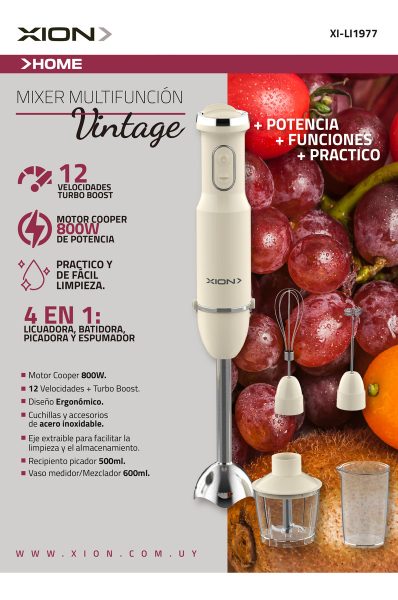 Mixer 4 En 1 Multifuncion Linea Vintage Retro Xion 800w Color Único - Imagen 3