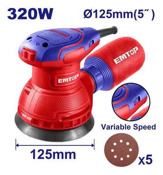 Lijadora Roto Orbital 320 Watts 125 Mm + 5 Lijas - Emtop Col - Imagen 2