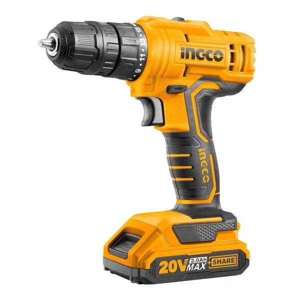 Taladro Atornillador Inalámbrico De 10mm Ingco Cdli20011 20v + 1 Batería De 1.5ah + Accesorio Con Caja De Cartón 220v 50hz/60hz
