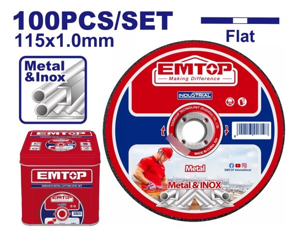 Set 100 Discos P/corte Metal 4 1/2x1mm Emtop Eacd10115100 - Imagen 2