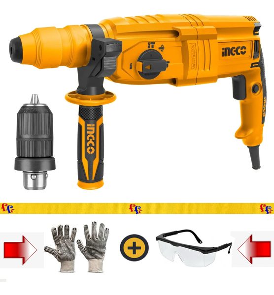 Kit Rotomartillo C/mandril Adaptador Ingco Rgh9028-2 + Guant - Imagen 2