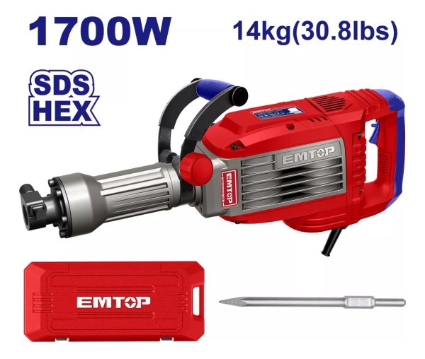 Martillo Demoledor 1700w 50j Enc Hexagonal Emtop Edbrh1703 - Imagen 2