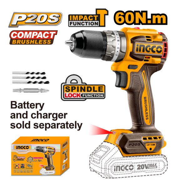 Amoladora 20v + Taladro Percutor +2 Baterias Ingco Ckli20273 Color Naranja Claro Frecuencia 50hz/60hz - Imagen 4