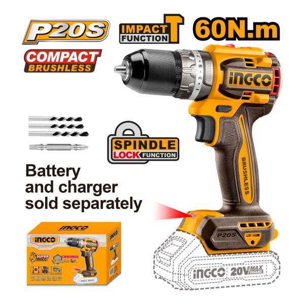 Amoladora 20v + Taladro Percutor +2 Baterias Ingco Ckli20273 Color Naranja Claro Frecuencia 50hz/60hz - Imagen 4
