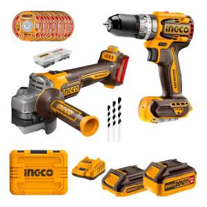 Amoladora 20v + Taladro Percutor +2 Baterias Ingco Ckli20273 Color Naranja Claro Frecuencia 50hz/60hz