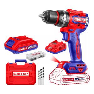 Taladro Atornillador 20v Sin Carbones Emtop 2bat Y Maletin Color Rojo