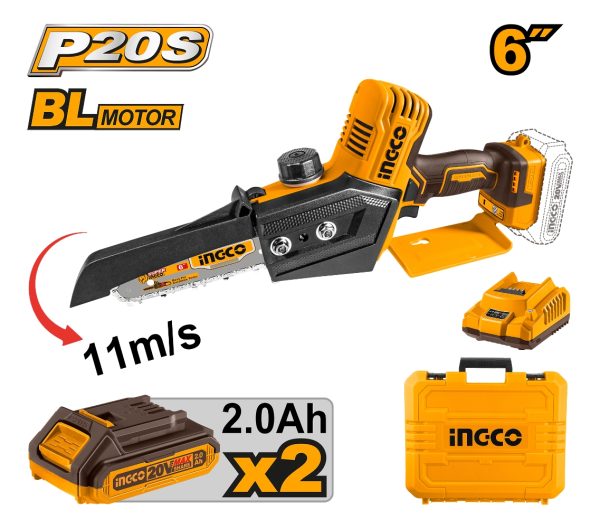 Mini Motosierra 20v C/2 Baterías Y Cargador Ingco - Imagen 2