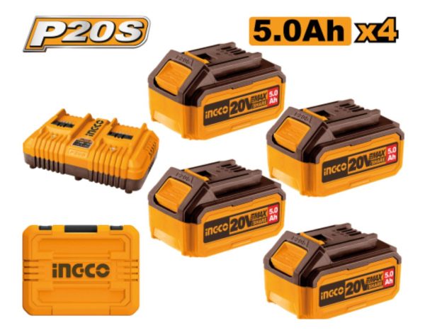 Set X 4 Baterias 5ah + Cargador Doble + Valija Ingco Fbcli20 - Imagen 2