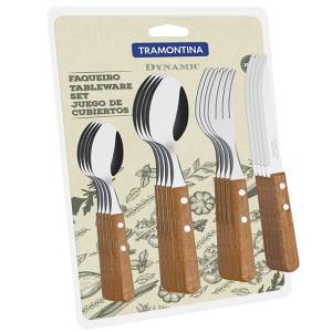 JUEGO CUBIERTOS MANGO MADERA TRAMONTINA 16 PIEZAS DYNAMIC