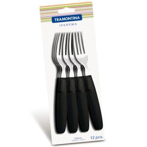 TENEDOR DE MESA CON MANGO PLÁSTICO NEGRO TRAMONTINA IPANE 12 PZS